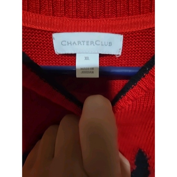 Charter Club Red Sweater with Black Dog Design - Picture 2 of 3